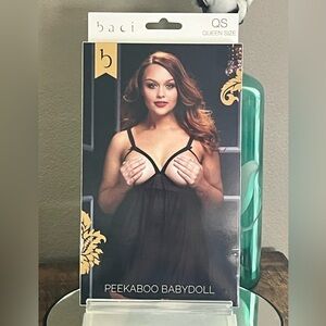 Baci Black Peekaboo Babydoll, new!